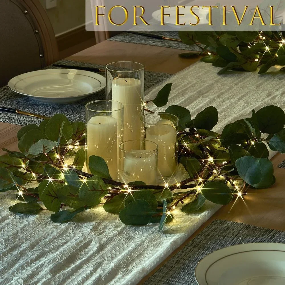 Decorative Garland Lights 6FT 96 LED Fairy Lights, Lighted Eucalyptus Twig Garla